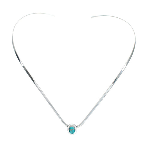 Sterling Silver Chevron Collar Turquoise Inlay Centerpiece Necklace SX10133