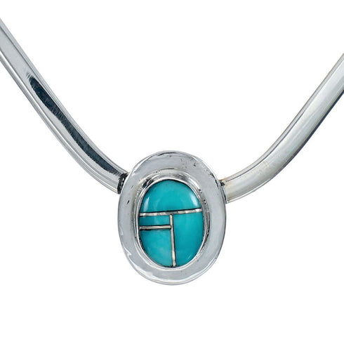 Sterling Silver Chevron Collar Turquoise Inlay Centerpiece Necklace SX10133
