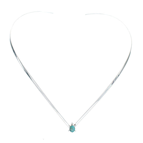 Sterling Silver Chevron Collar With Inlay Turquoise Turtle Centerpiece Necklace SX10131