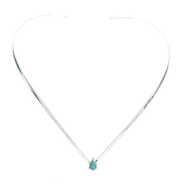 Sterling Silver Chevron Collar With Inlay Turquoise Turtle Centerpiece Necklace SX10131