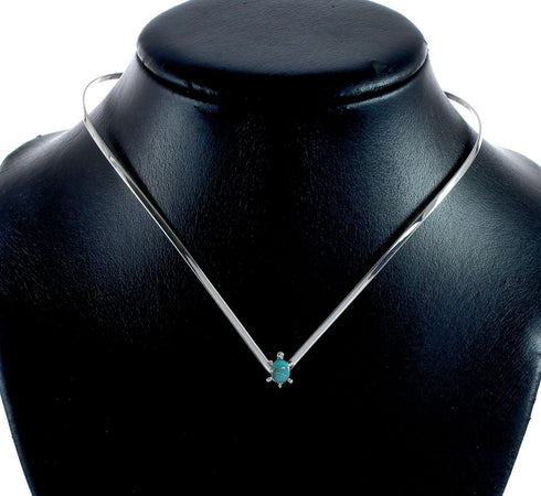 Sterling Silver Chevron Collar With Inlay Turquoise Turtle Centerpiece Necklace SX10131