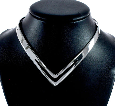 Sterling Silver Plain Chevron Collar Necklace SX10129