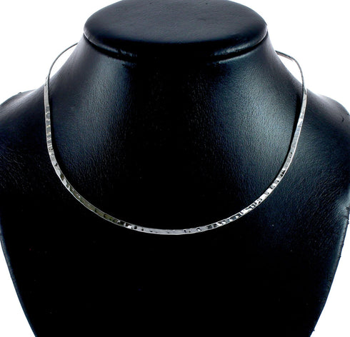 Sterling Silver Hammered Open Back V-Shaped Collar Necklace SX10127