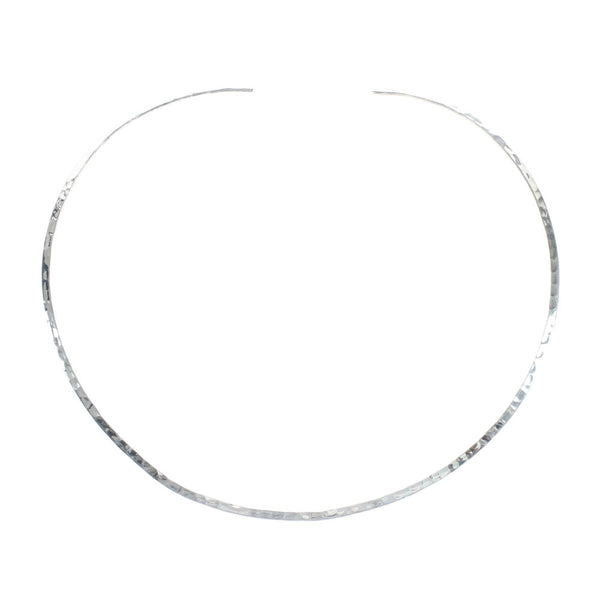 Sterling Silver Hammered Open Back Round Collar Necklace SX10126