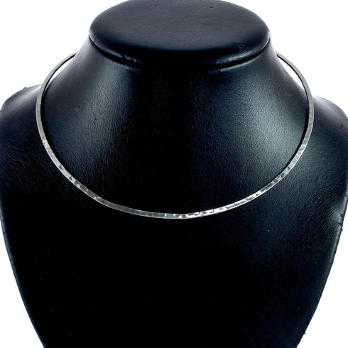 Sterling Silver Hammered Open Back Round Collar Necklace SX10126