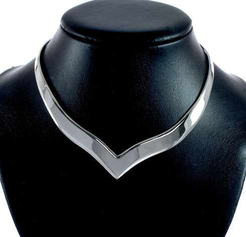 Heavy Sterling Silver Chevron Collar Necklace SX10130