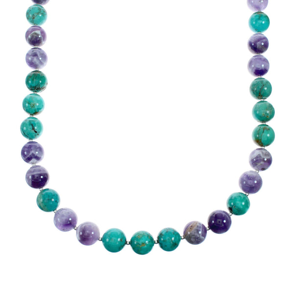 Native American Navajo Sterling Silver And Amethyst Bead Necklace SX10136