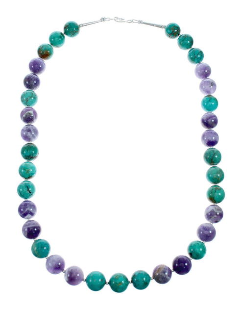 Native American Navajo Sterling Silver And Amethyst Bead Necklace SX10136