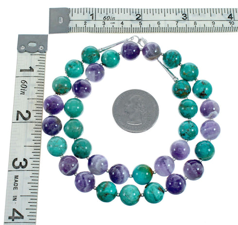 Native American Navajo Sterling Silver And Amethyst Bead Necklace SX10136