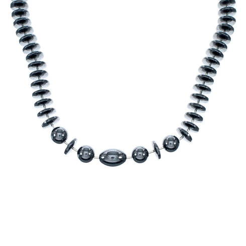 Liquid Silver And Hematite Navajo Bead Necklace SX10137
