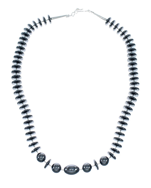 Liquid Silver And Hematite Navajo Bead Necklace SX10137