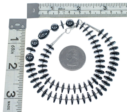 Liquid Silver And Hematite Navajo Bead Necklace SX10137