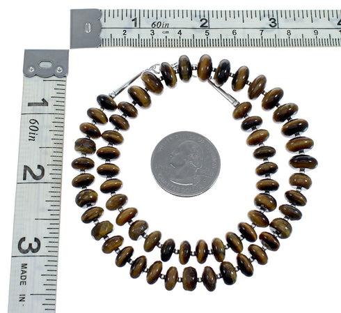 Tiger Eye Silver Navajo Indian Bead Necklace SX10138