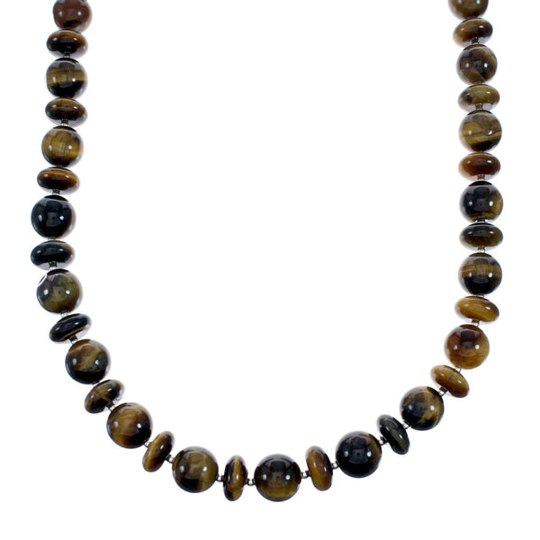 American Indian Navajo Tiger Eye Silver Bead Necklace SX10141