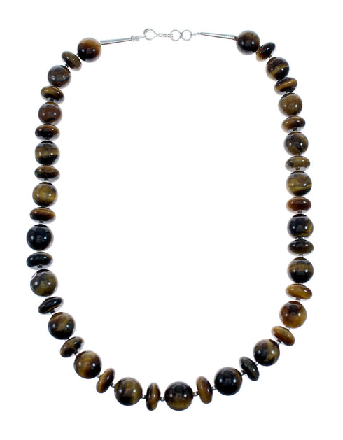 American Indian Navajo Tiger Eye Silver Bead Necklace SX10141