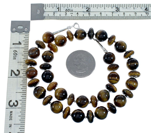 American Indian Navajo Tiger Eye Silver Bead Necklace SX10141