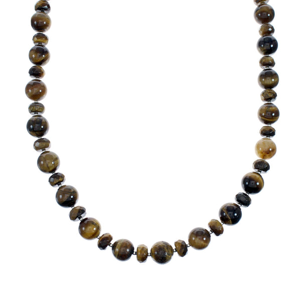 American Indian Navajo Tiger Eye Silver Bead Necklace SX10142