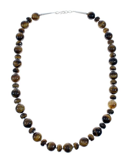 American Indian Navajo Tiger Eye Silver Bead Necklace SX10142