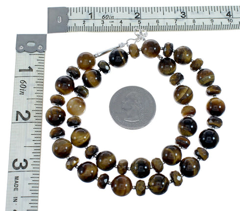 American Indian Navajo Tiger Eye Silver Bead Necklace SX10142