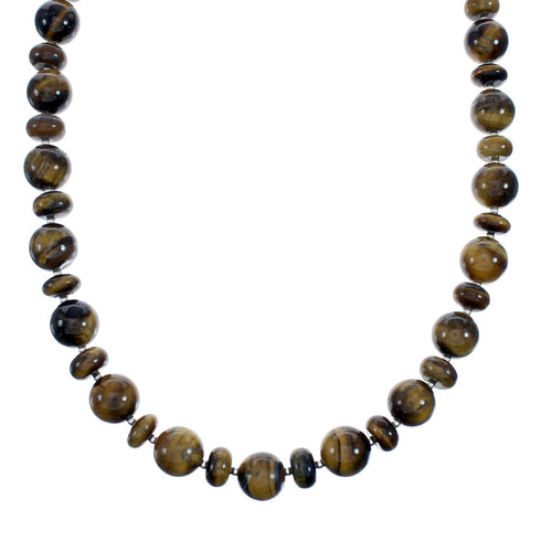 Genuine Navajo Tiger Eye Silver Bead Necklace SX10143