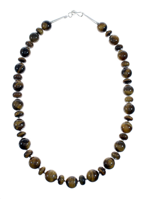 Genuine Navajo Tiger Eye Silver Bead Necklace SX10143
