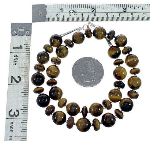 Genuine Navajo Tiger Eye Silver Bead Necklace SX10143