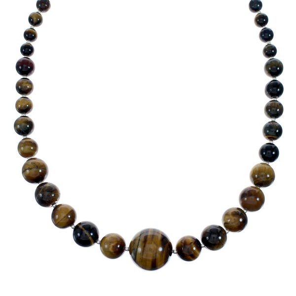 Genuine Navajo Tiger Eye Silver Bead Necklace SX10144