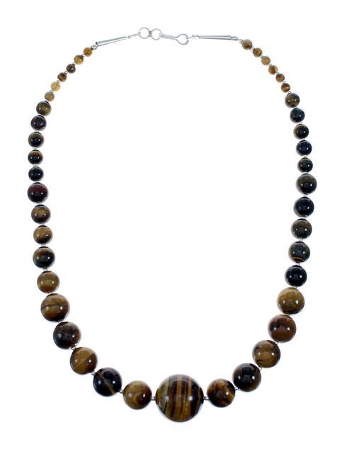Genuine Navajo Tiger Eye Silver Bead Necklace SX10144