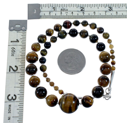 Genuine Navajo Tiger Eye Silver Bead Necklace SX10144