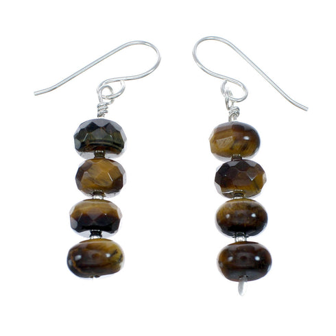 Navajo Tiger Eye Native American Silver Bead Necklace Earrings Set SX10145