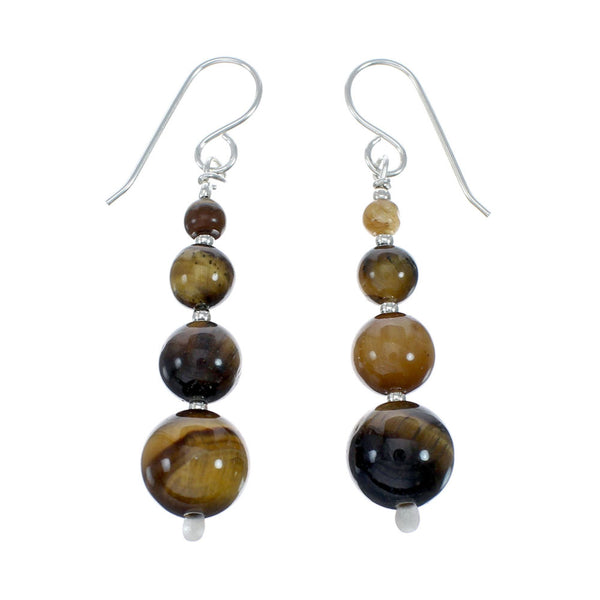 Tiger Eye Sterling Silver Native American Hook Dangle Earrings SX10147