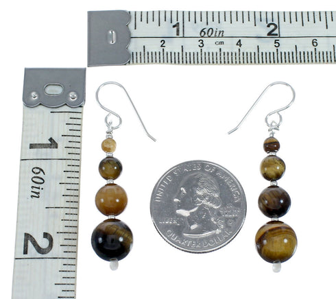 Tiger Eye Sterling Silver Native American Hook Dangle Earrings SX10147