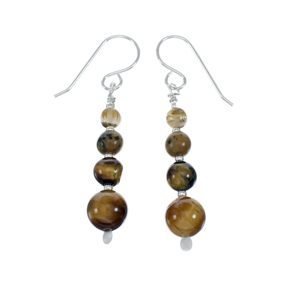 Tiger Eye Sterling Silver Native American Hook Dangle Earrings SX10148