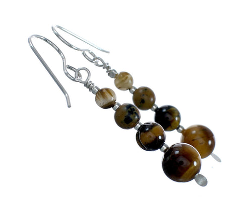 Tiger Eye Sterling Silver Native American Hook Dangle Earrings SX10148