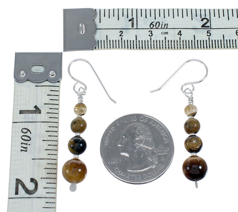 Tiger Eye Sterling Silver Native American Hook Dangle Earrings SX10148