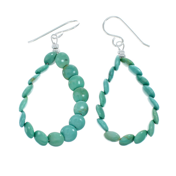 Turquoise Sterling Silver Navajo Indian Bead Hook Dangle Earrings SX10150