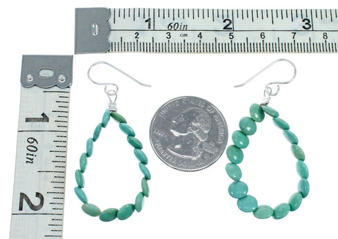 Turquoise Sterling Silver Navajo Indian Bead Hook Dangle Earrings SX10150