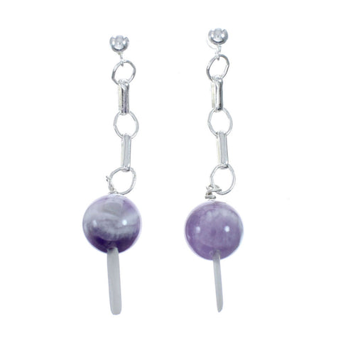 Sterling Silver Amethyst Bead Post Dangle Earrings SX10151