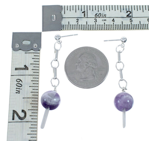 Sterling Silver Amethyst Bead Post Dangle Earrings SX10151