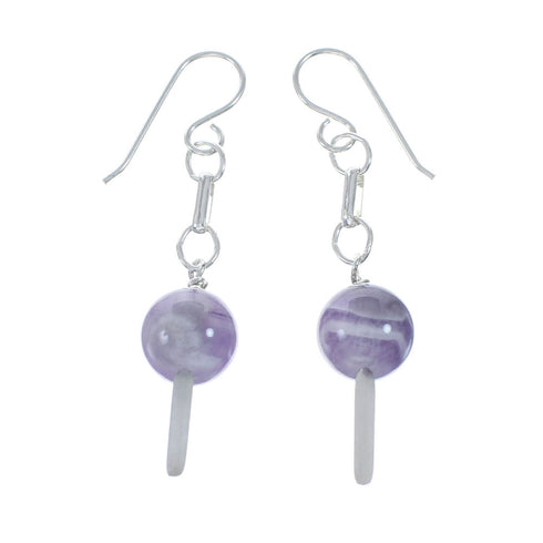 Sterling Silver Amethyst Bead Hook Dangle Earrings SX10152