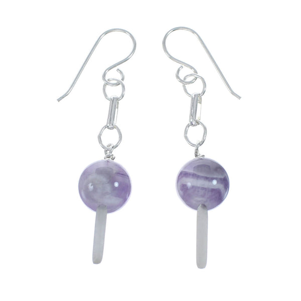 Sterling Silver Amethyst Bead Hook Dangle Earrings SX10152