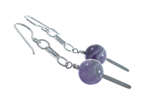 Sterling Silver Amethyst Bead Hook Dangle Earrings SX10152