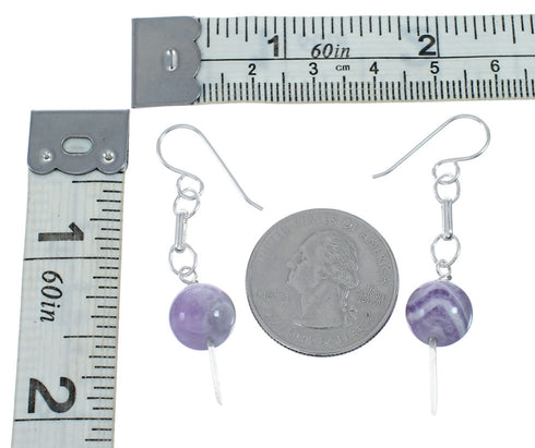 Sterling Silver Amethyst Bead Hook Dangle Earrings SX10152