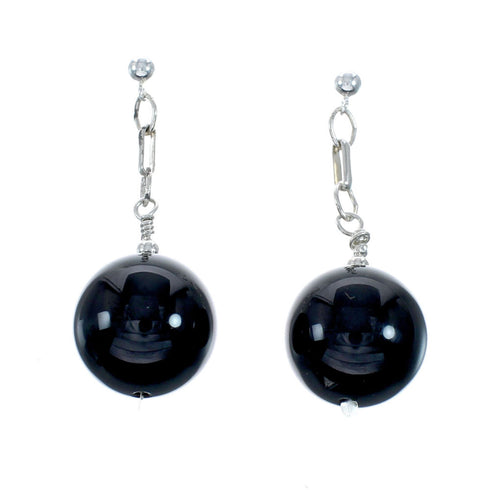 Sterling Silver Onyx Bead Post Dangle Earrings SX10153