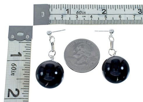 Sterling Silver Onyx Bead Post Dangle Earrings SX10153