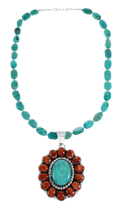 Native American Turquoise Oyster Shell Sterling Silver Navajo Necklace SX10154