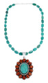Native American Turquoise Oyster Shell Sterling Silver Navajo Necklace SX10154