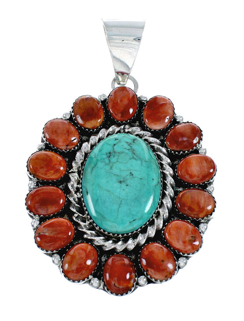 Native American Turquoise Oyster Shell Sterling Silver Navajo Necklace SX10154