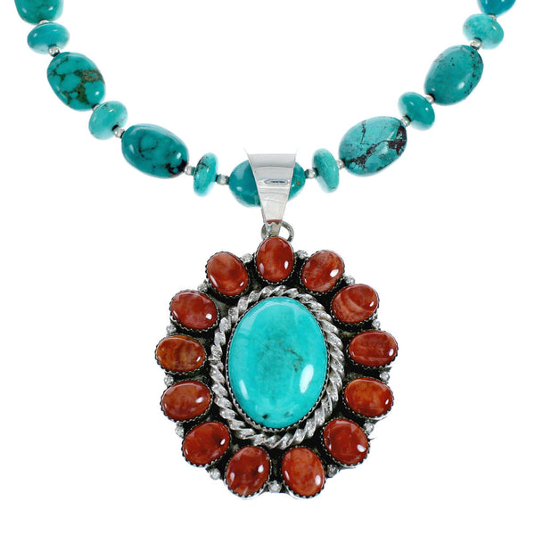 Native American Turquoise Oyster Shell Sterling Silver Navajo Necklace SX10156