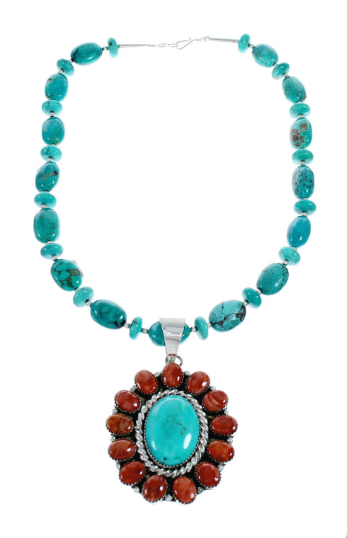 Native American Turquoise Oyster Shell Sterling Silver Navajo Necklace SX10156